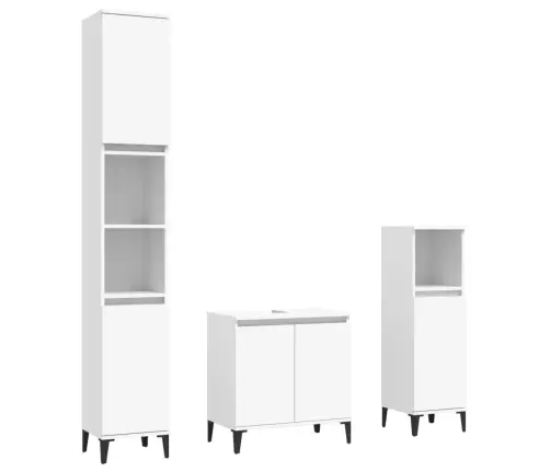 3-Osaline Vannitoa Mööblikomplekt, Valge, Tehispuit