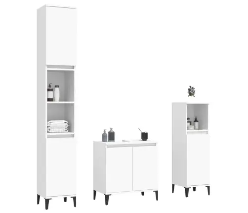 3-Osaline Vannitoa Mööblikomplekt, Valge, Tehispuit