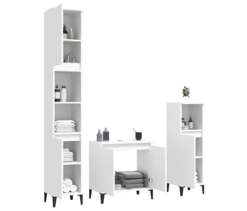 3-Osaline Vannitoa Mööblikomplekt, Valge, Tehispuit