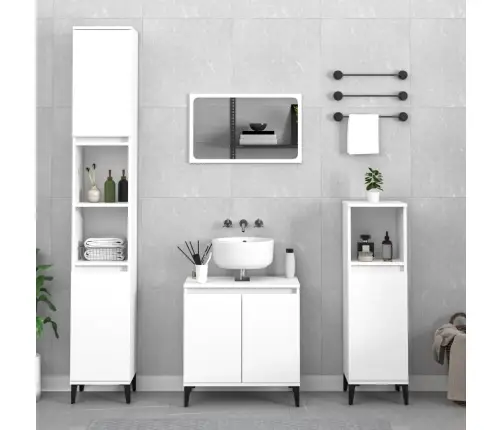 3-Osaline Vannitoa Mööblikomplekt, Valge, Tehispuit