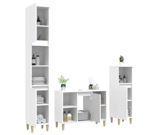 3-Osaline Vannitoamööbli Komplekt, Valge, Tehispuit