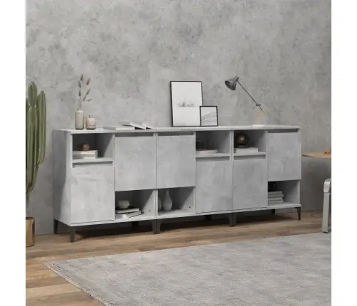 Šoninės Spintelės, 3Vnt., Betono Pilkos, 60X35X70cm Mediena