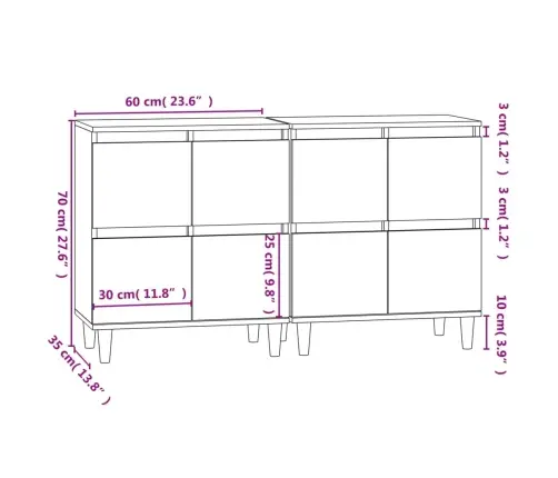 Puhvetkapid 2 Tk, Hall Sonoma Tamm, 60 X 35 X 70 cm Tehispuit
