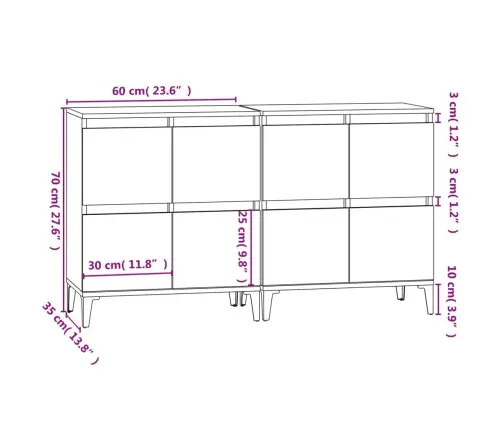 Šoninės Spintelės, 2Vnt., Baltos, 60X35X70cm Apdirbta Mediena Šoninės Spintelės, 2Vnt., Baltos, 60X35X70cm Apdirbta Mediena