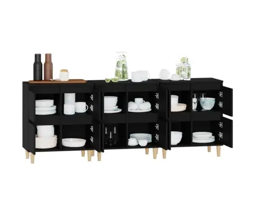 Kumodes, 3 Gab., Melnas, 60X35X70 Cm, Inženierijas Koks Vidaxl