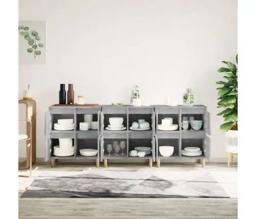 Kumodes, 3 Gab., Betona Pelēkas, 60X35X70 Cm, Inženierijas Koks Vidaxl