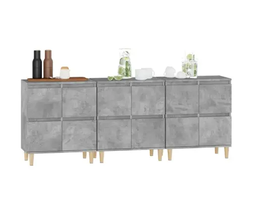 Kumodes, 3 Gab., Betona Pelēkas, 60X35X70 Cm, Inženierijas Koks Vidaxl