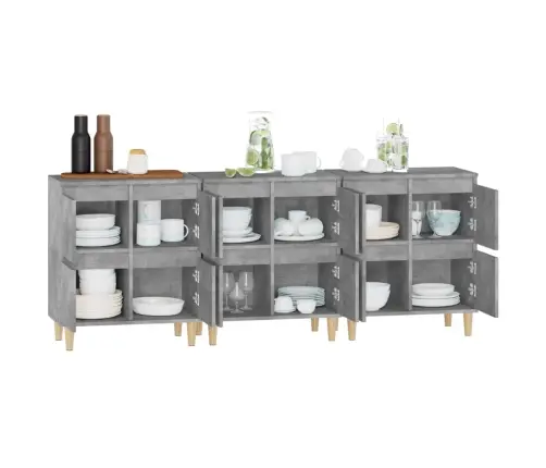 Kumodes, 3 Gab., Betona Pelēkas, 60X35X70 Cm, Inženierijas Koks Vidaxl