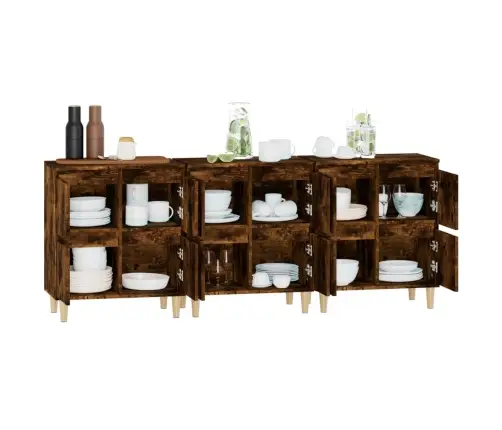 Šoninės Spintelės, 3Vnt., Dūminio Ąžuolo, 60X35X70cm Mediena