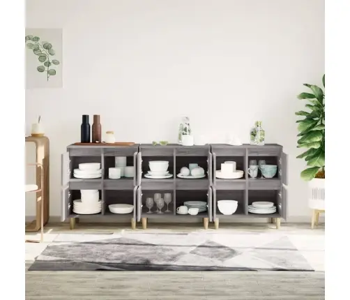 Kumodes, 3 Gab., Pelēkas, 60X35X70 Cm, Inženierijas Koks Vidaxl