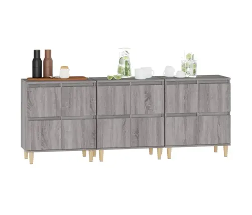 Kumodes, 3 Gab., Pelēkas, 60X35X70 Cm, Inženierijas Koks Vidaxl