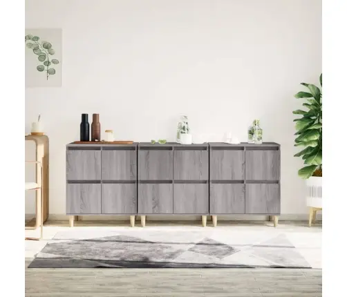 Kumodes, 3 Gab., Pelēkas, 60X35X70 Cm, Inženierijas Koks Vidaxl