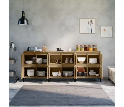 Kumodes, 3 Gab., Ozolkoka Krāsā, 60X35X70 Cm, Inženierijas Koks Vidaxl