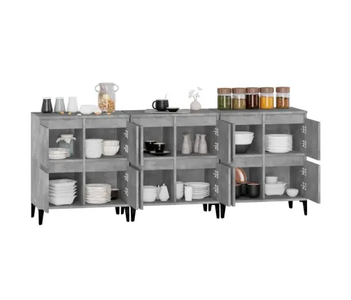 Puhvetkapid 3 Tk, Betoonhall, 60 X 35 X 70 cm Tehispuit