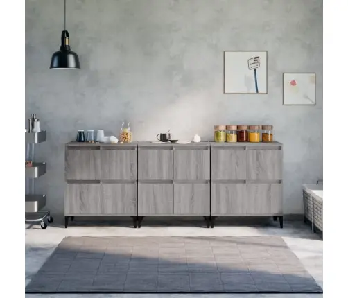 Kumodes, 3 Gab., Pelēkas, 60X35X70 Cm, Inženierijas Koks Vidaxl