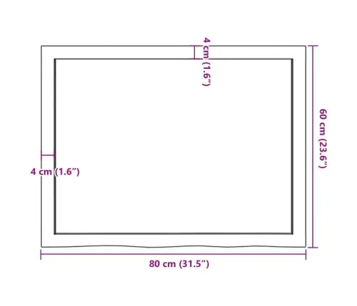 Lauaplaat, 80 X 60 X (2-6) cm Töötlemata Tammepuit