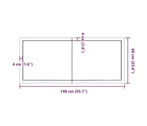 Galda Virsma, 140X60X(2-6) Cm, Neapstrādāts Ozola Masīvkoks Vidaxl
