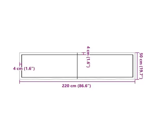 Lauaplaat, Tumepruun, 220X50X(2-6) cm Töödeldud Tammepuit
