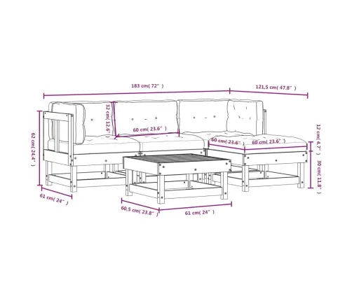 5-Osaline Aiamööbli Komplekt Patjadega, Täispuit