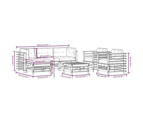 7-Osaline Aiamööbli Komplekt Patjadega, Hall, Täispuit