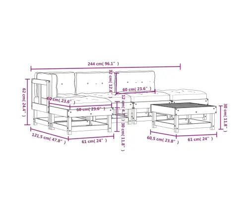 6-Osaline Aiamööbli Komplekt Patjadega, Täispuit