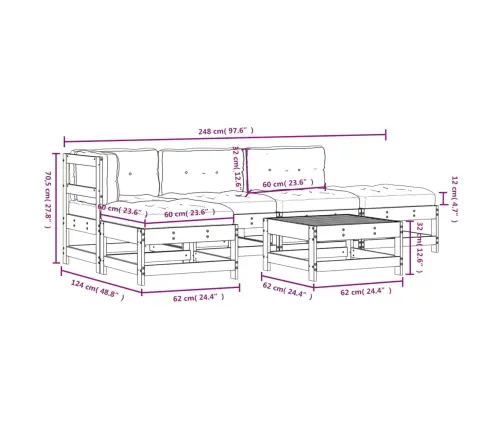 6-Daļīgs Dārza Atpūtas Mēbeļu Komplekts Ar Matračiem, Egle Vidaxl