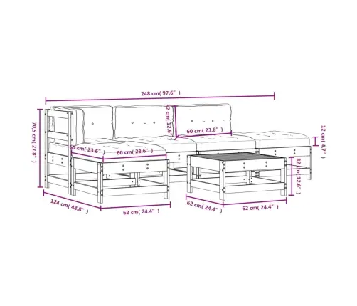 6-Osaline Aiamööbli Komplekt Patjadega, Immutatud Männipuit