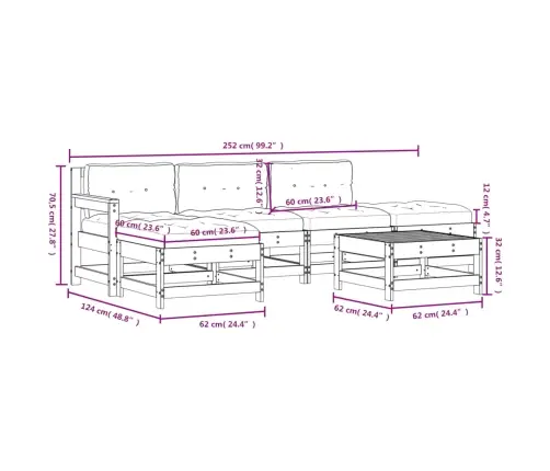 6-Daļīgs Dārza Atpūtas Mēbeļu Komplekts Ar Matračiem, Masīvkoks Vidaxl