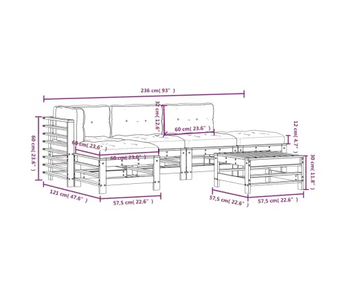 6-Daļīgs Dārza Atpūtas Mēbeļu Komplekts Ar Matračiem, Egle Vidaxl
