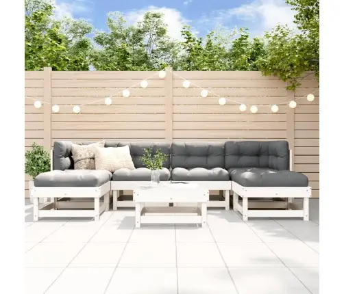 7-Osaline Aiamööbli Komplekt Patjadega, Valge, Täispuit