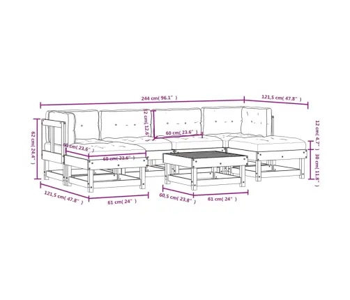 7-Osaline Aiamööbli Komplekt Patjadega, Ebatsuuga Puit