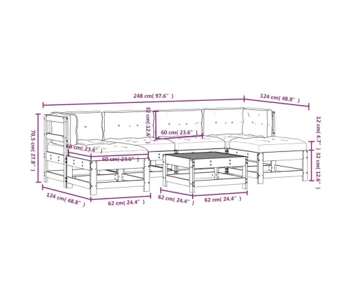 7-Daļīgs Dārza Atpūtas Mēbeļu Komplekts Ar Matračiem, Egle Vidaxl
