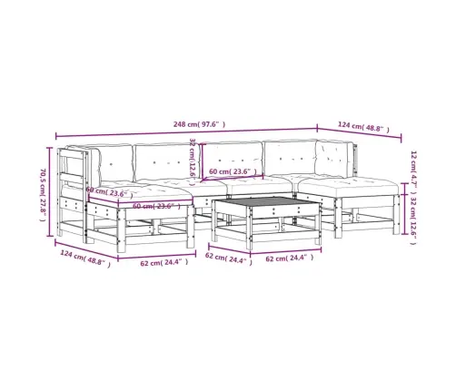 7-Osaline Aiamööbli Komplekt Patjadega, Immutatud Männipuit