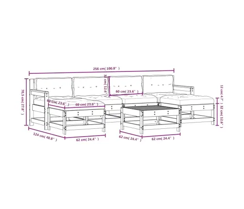 7-Daļīgs Dārza Atpūtas Mēbeļu Komplekts Ar Matračiem, Masīvkoks Vidaxl