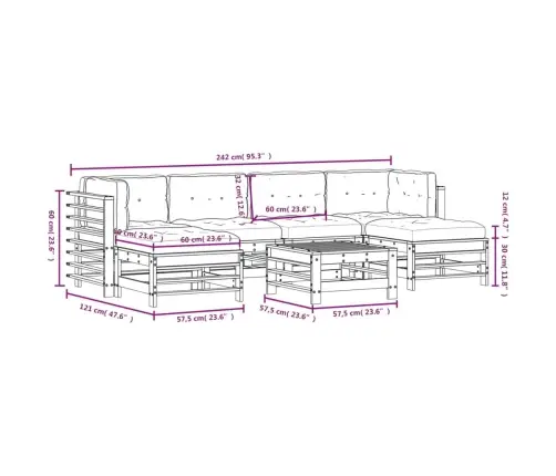Sodo Poilsio Komplektas Su Pagalvėlėmis, 7 Dalių, Mediena