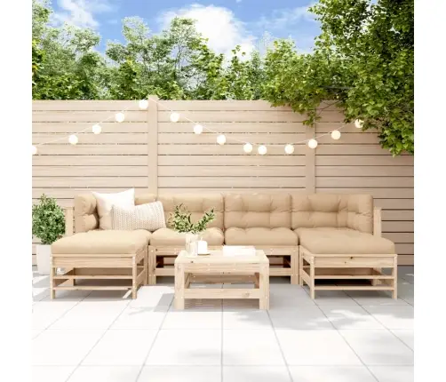 Sodo Poilsio Komplektas Su Pagalvėlėmis, 7 Dalių, Mediena