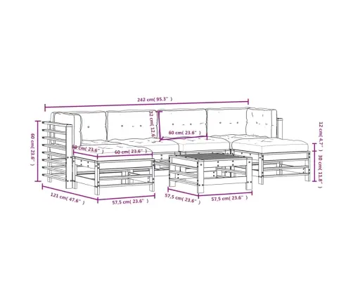 7-Daļīgs Dārza Atpūtas Mēbeļu Komplekts Ar Matračiem, Egle Vidaxl