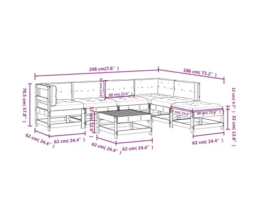 7-Daļīgs Dārza Atpūtas Mēbeļu Komplekts Ar Matračiem, Masīvkoks Vidaxl