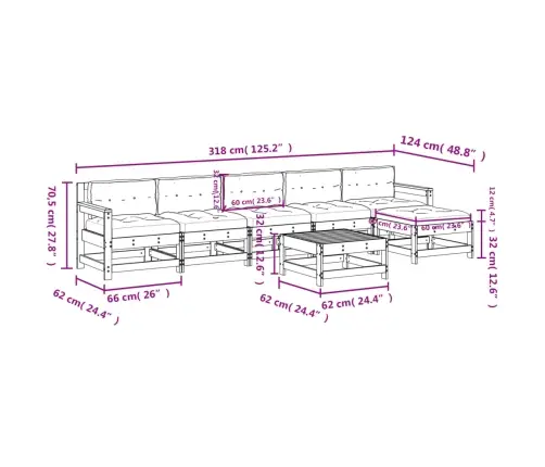 7-Osaline Aiamööbli Komplekt Patjadega, Hall, Täispuit