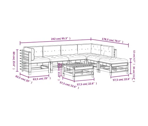7-Osaline Aiamööbli Komplekt Patjadega, Täispuit