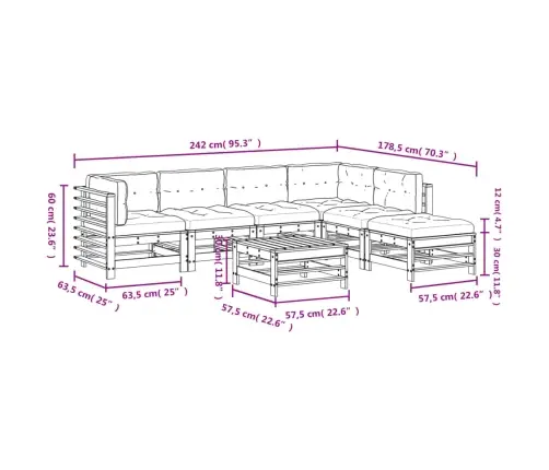 7-Daļīgs Dārza Atpūtas Mēbeļu Komplekts Ar Matračiem, Masīvkoks Vidaxl