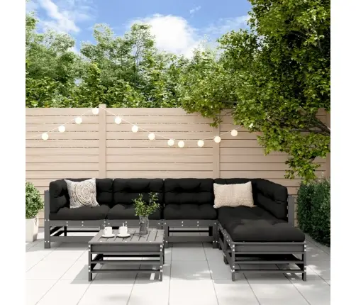 7-Osaline Aiamööbli Komplekt Patjadega, Hall, Täispuit