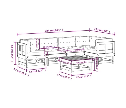 6-Daļīgs Dārza Atpūtas Mēbeļu Komplekts Ar Matračiem, Masīvkoks Vidaxl