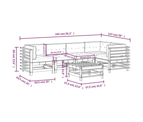 6-Daļīgs Dārza Atpūtas Mēbeļu Komplekts Ar Matračiem, Masīvkoks Vidaxl