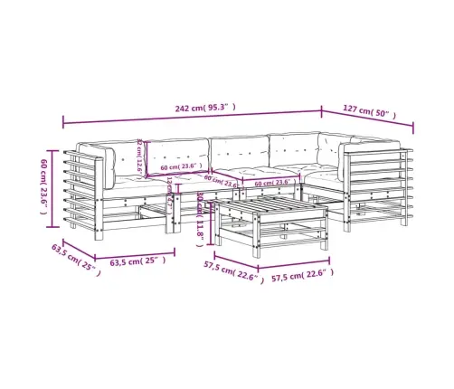 6-Daļīgs Dārza Atpūtas Mēbeļu Komplekts Ar Matračiem, Priede Vidaxl