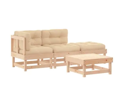 4-Daļīgs Dārza Atpūtas Mēbeļu Komplekts Ar Matračiem, Masīvkoks Vidaxl