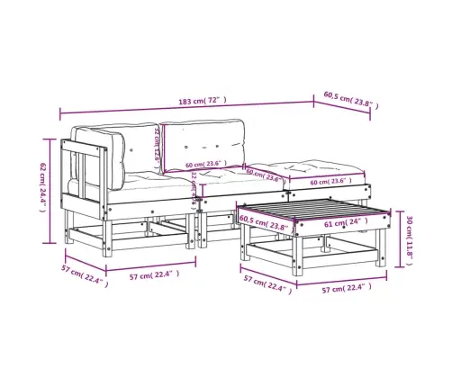 4-Daļīgs Dārza Atpūtas Mēbeļu Komplekts Ar Matračiem, Masīvkoks Vidaxl