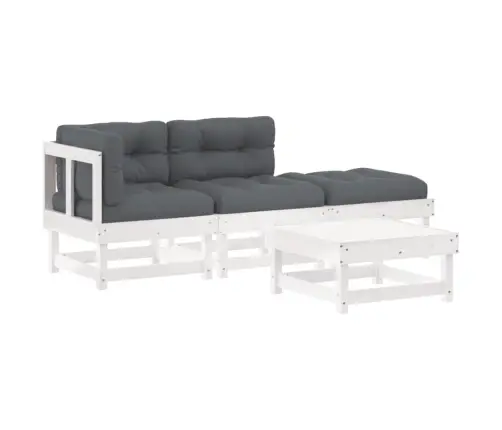 4-Osaline Aiamööbli Komplekt Patjadega, Valge, Täispuit