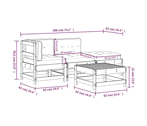 4-Daļīgs Dārza Atpūtas Mēbeļu Komplekts Ar Matračiem, Egle Vidaxl