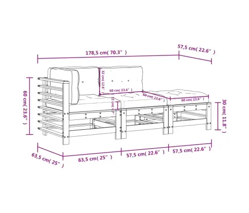 3-Osaline Aia Mööblikomplekt Patjadega, Täispuit